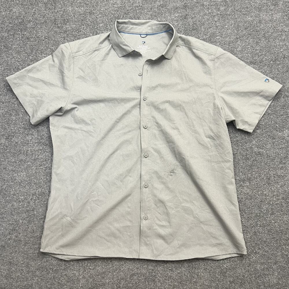 Kuhl Shirt Mens Large Gray Short Sleeve Button Up Hiking Outdoor Polyester